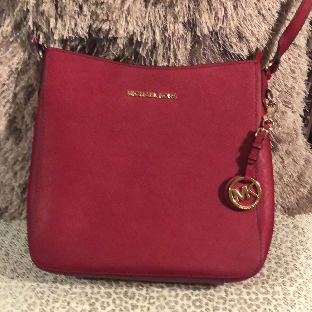 Michael Kors Red Crossbody Bag with Silver Hardware